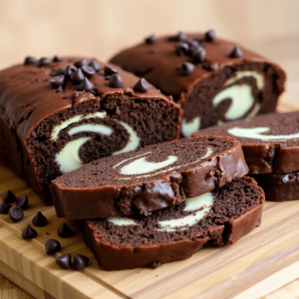 Chocolate Cream Cheese Zucchini Bread Loaf with Frosting Swirls