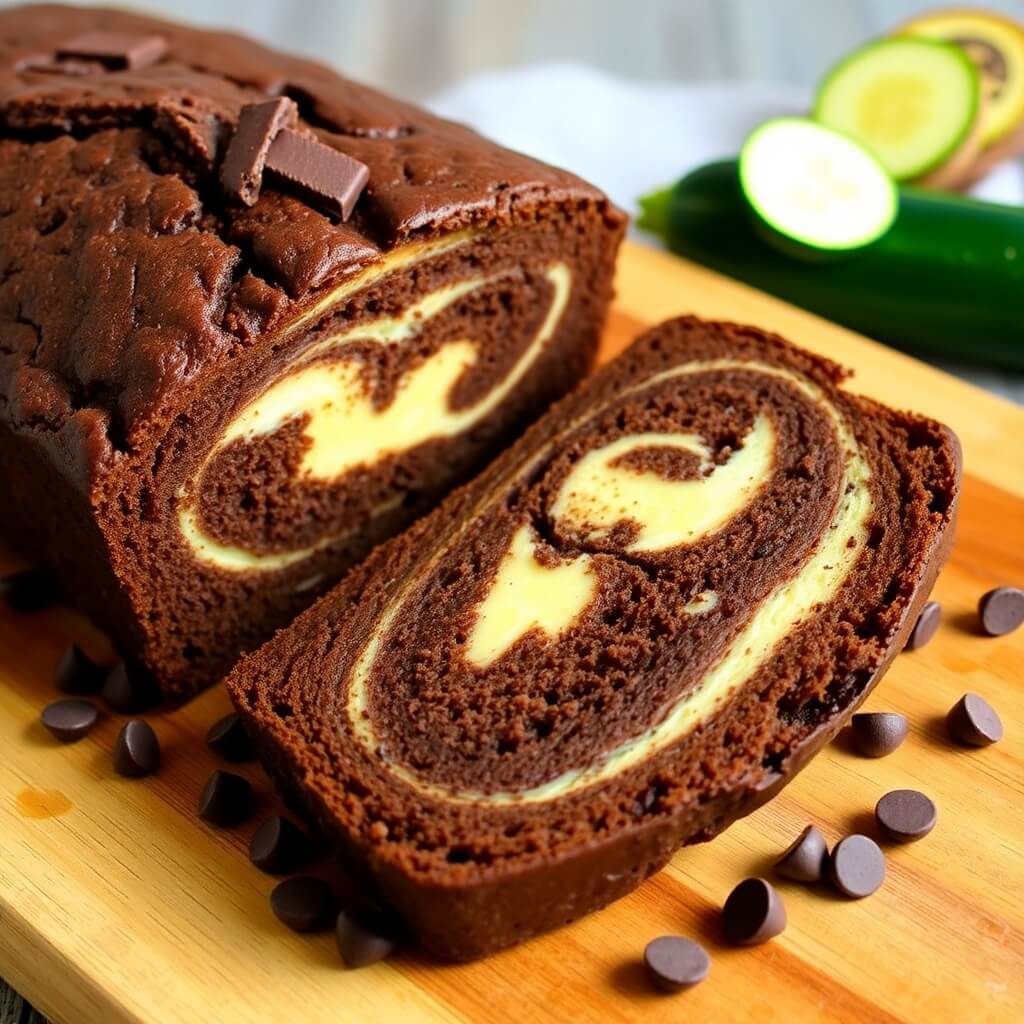 Chocolate Cream Cheese Zucchini Bread with Frosting Swirls