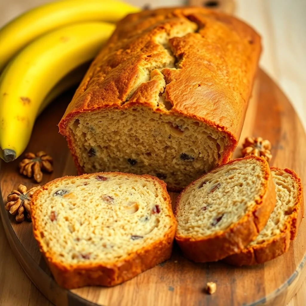 Fage Greek Yogurt Banana Bread Loaf with Nuts and Fresh Bananas