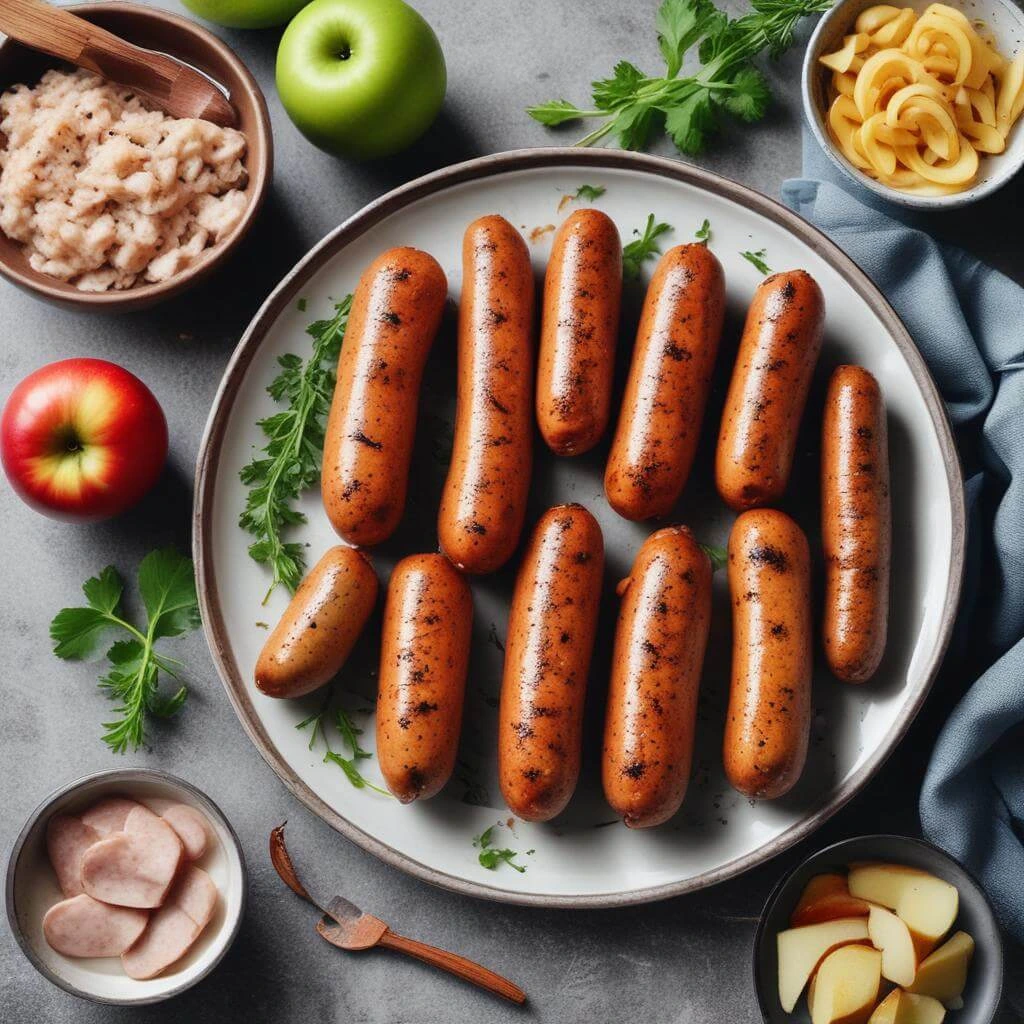 Homemade Chicken Apple Sausages Served on a Plate