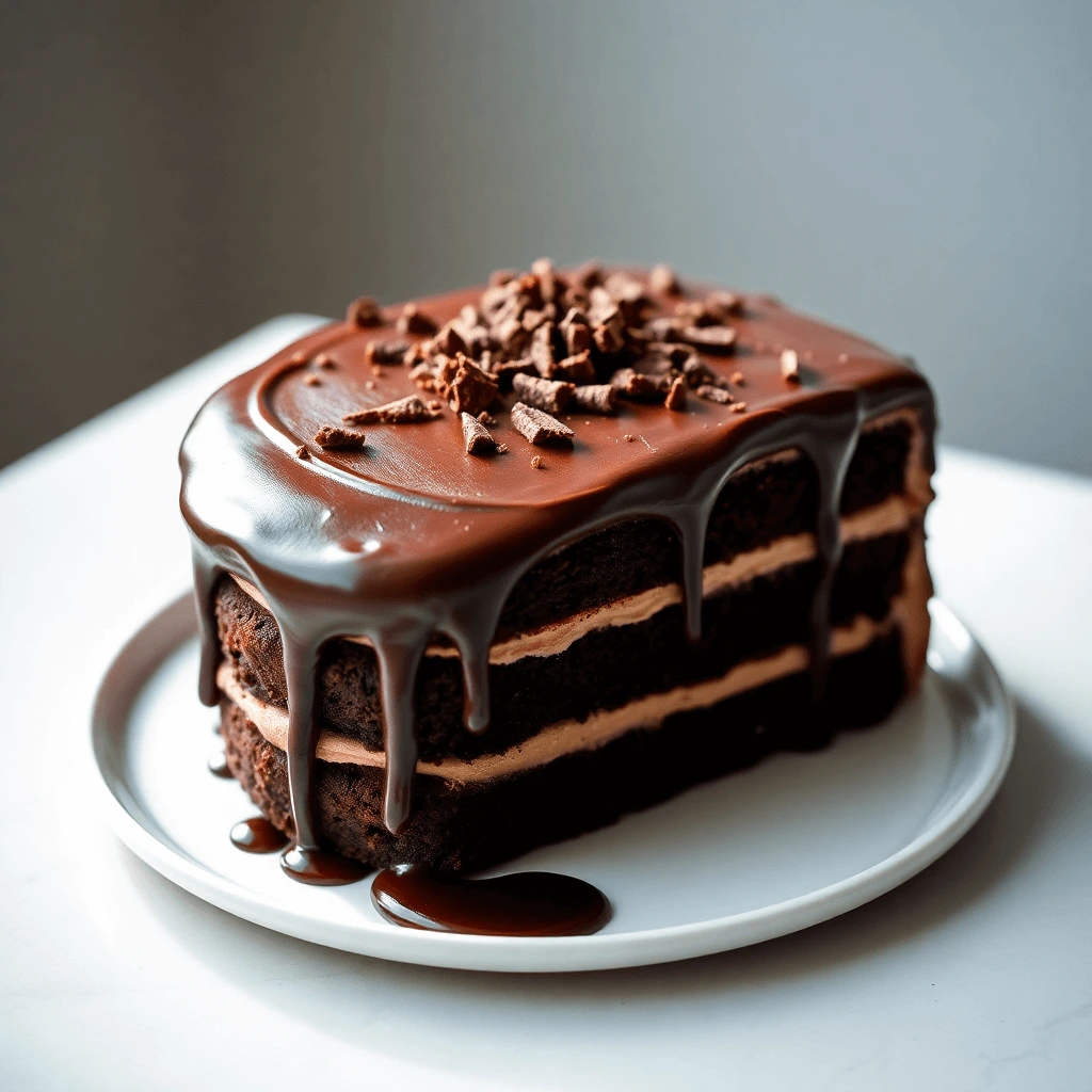 Chocolate Cream Cheese Cake Slice on Plate