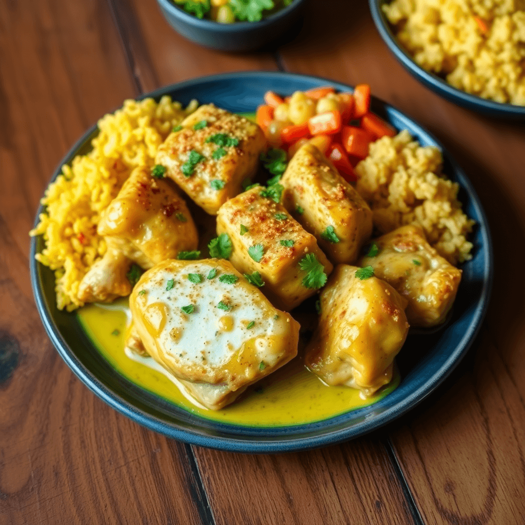 Churu Chicken Amarillo with Aji Amarillo Sauce and Rice