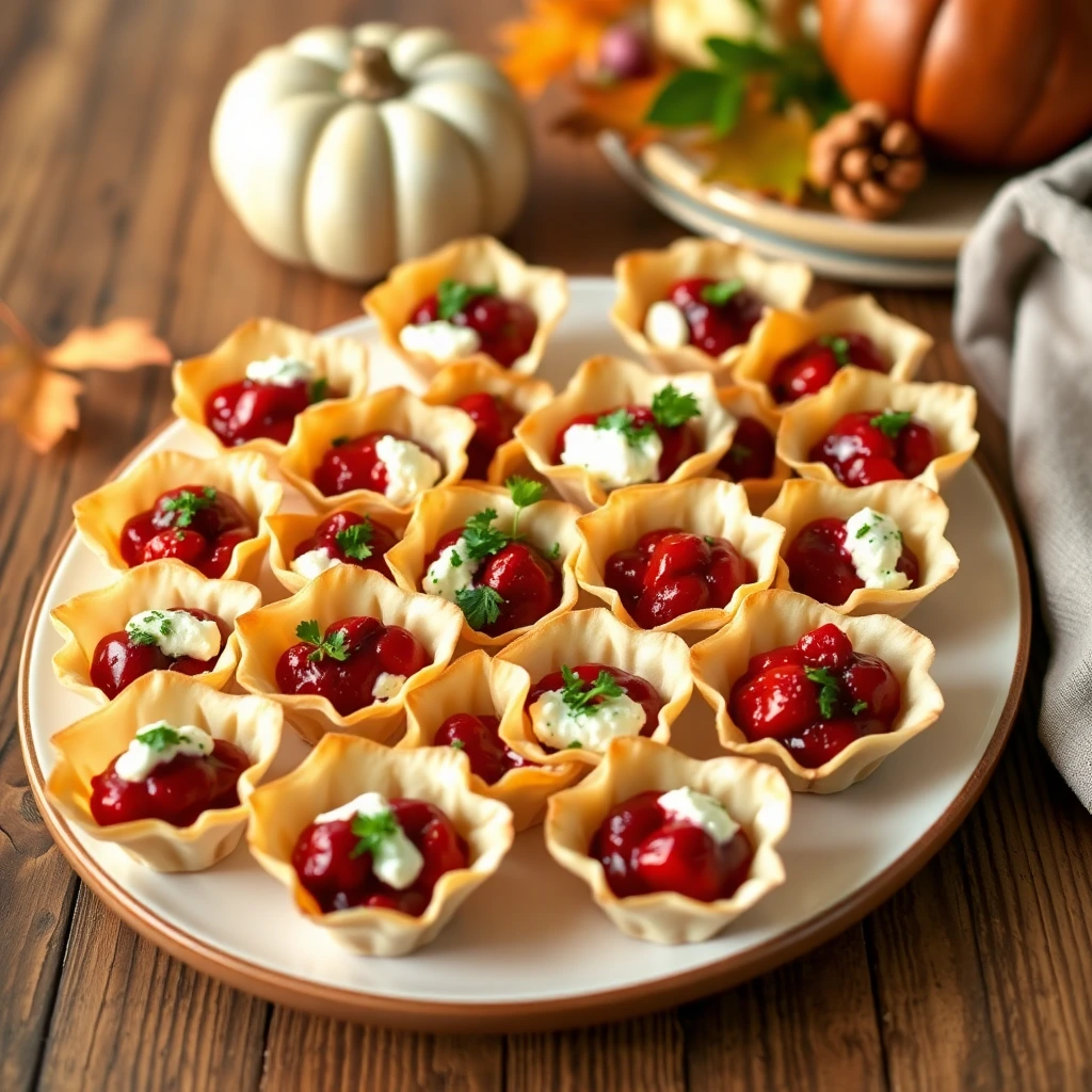 Cranberry Phyllo Dough Cups with Goat Cheese for Thanksgiving