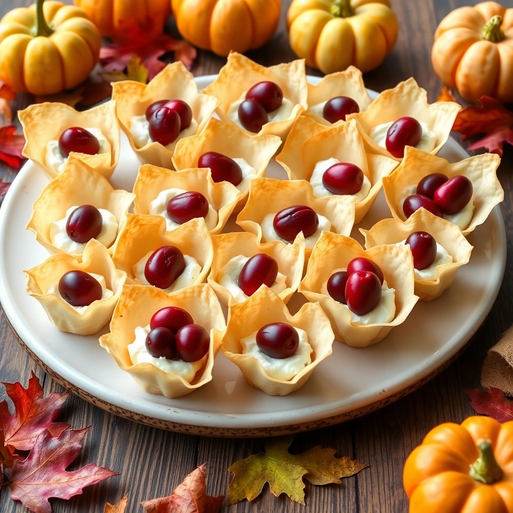 Cranberry Phyllo Dough Cups with Goat Cheese for Thanksgiving