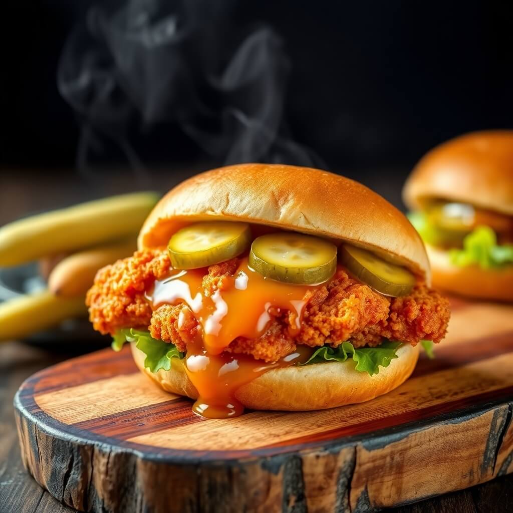 Delicious Hot Honey Chicken Sandwich with Crispy Chicken and Sweet-Spicy Sauce