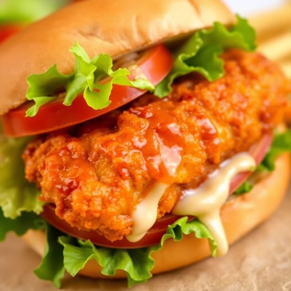 Hot Honey Chicken Sandwich with Crispy Chicken and Sweet-Spicy Sauce