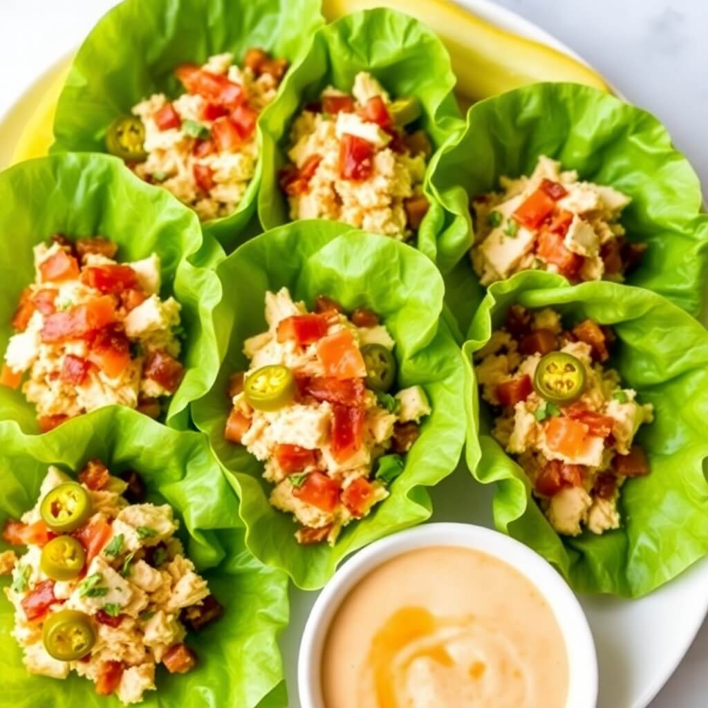 Jalapeno Popper Chicken Lettuce Wraps with Creamy Filling