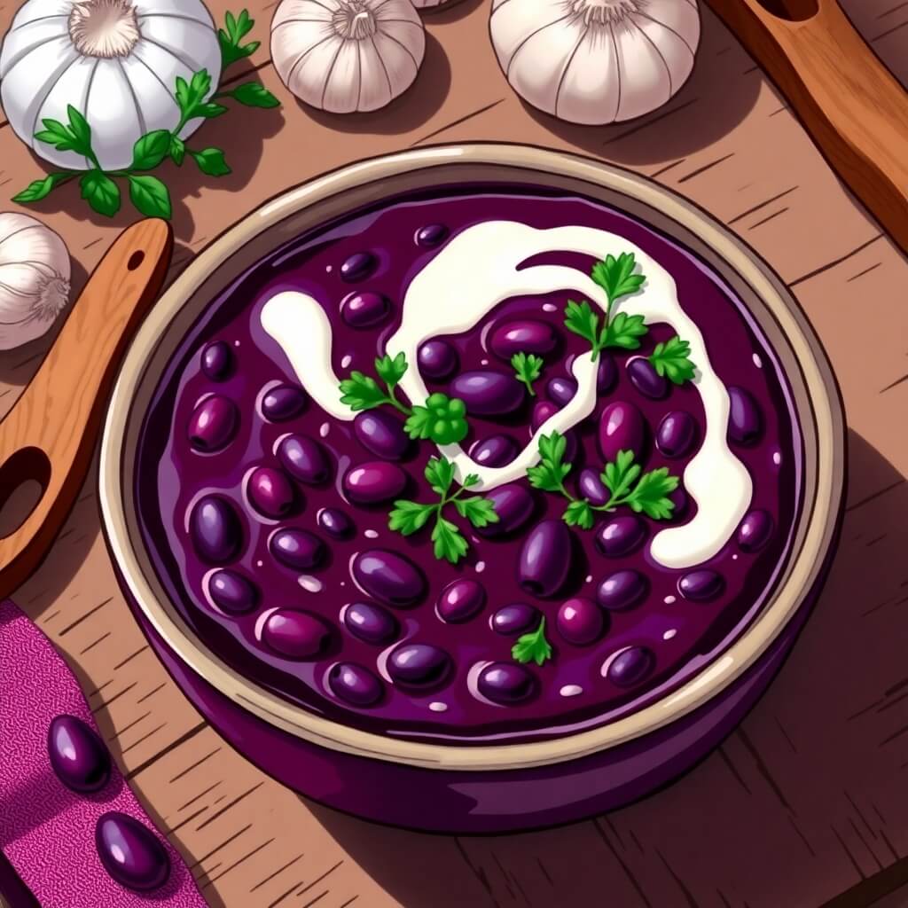 Purple Black Bean Soup Being Served