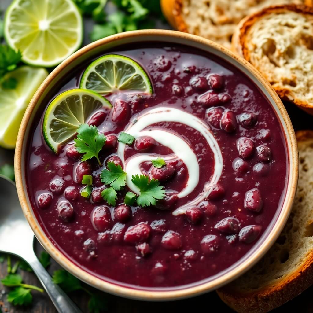 Homemade Purple Black Bean Soup in a Bowl