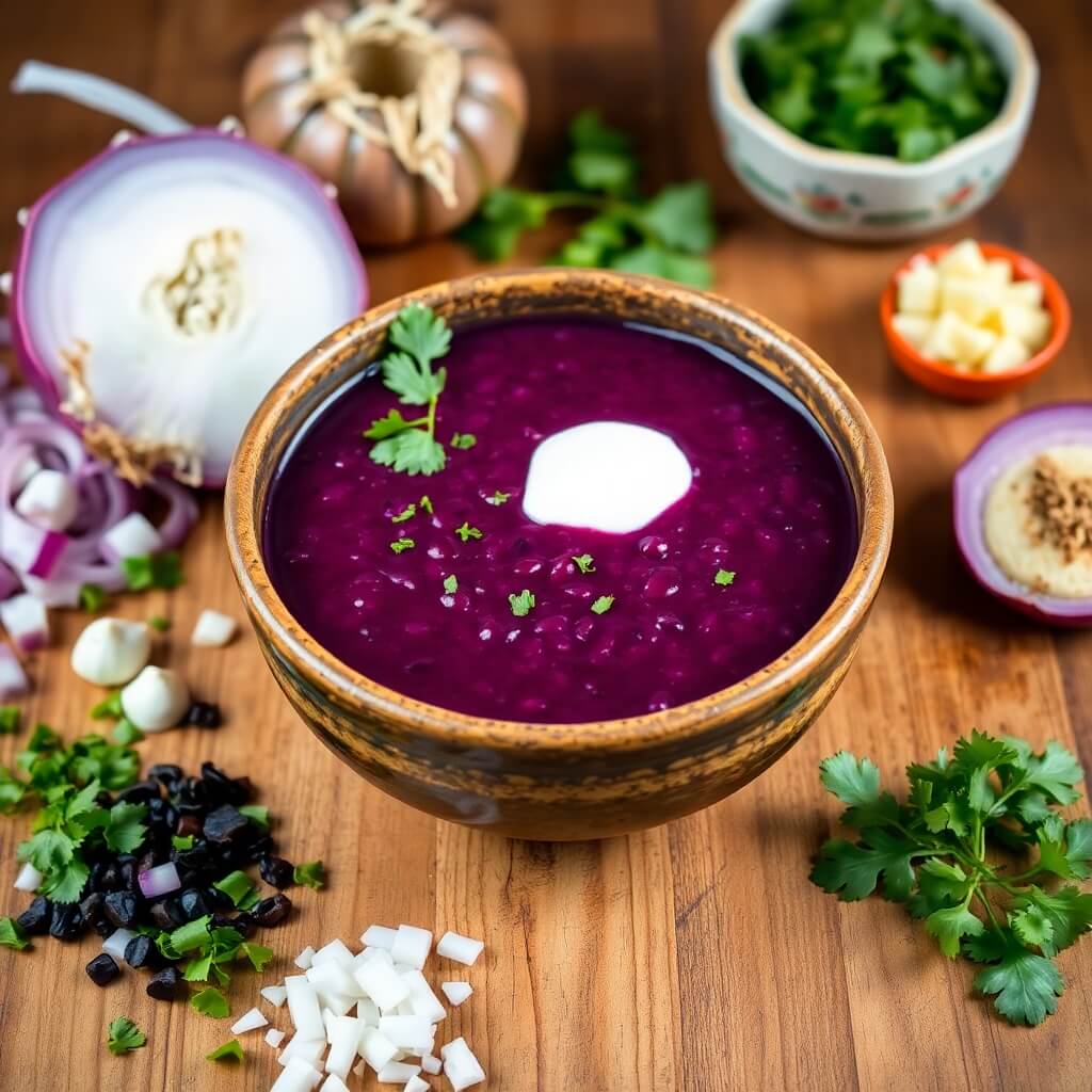 Homemade Purple Black Bean Soup in a Pot