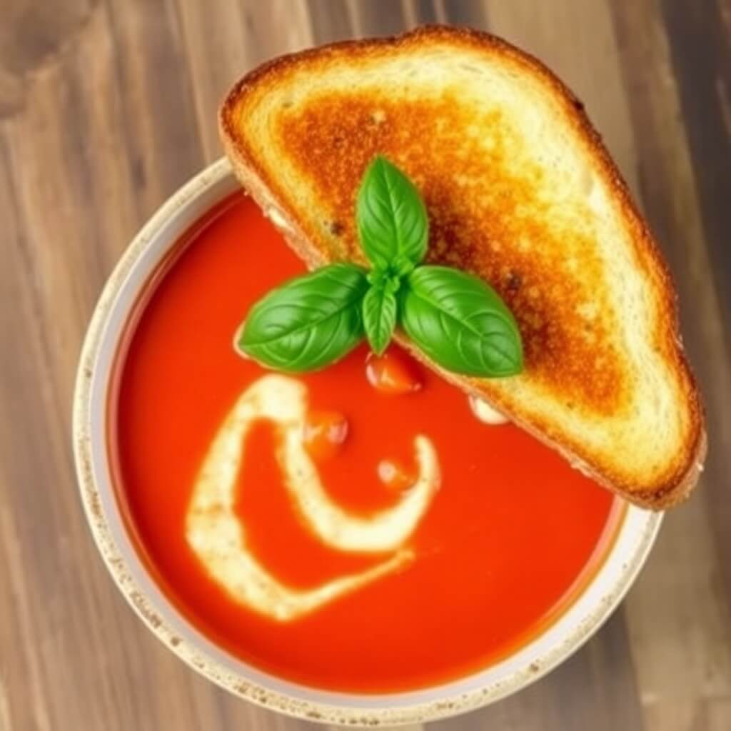 Warm Tomato Soup with Crispy Grilled Cheese Sandwich