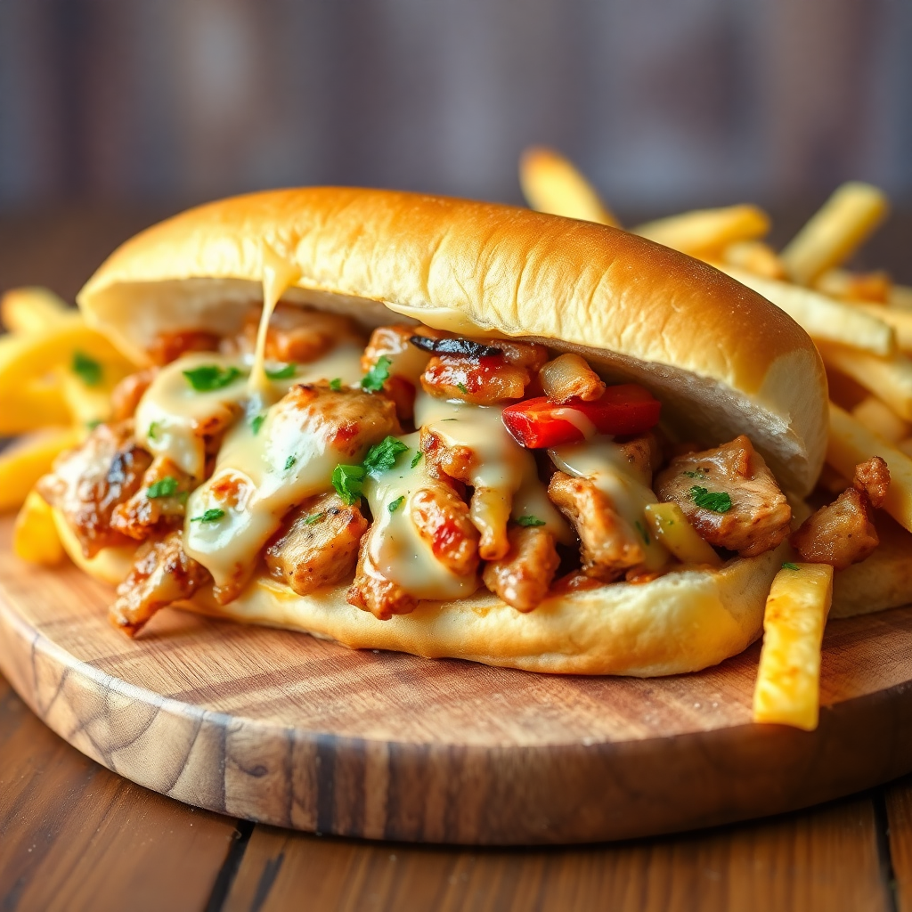 Authentic Chicken Philly Cheesesteak Recipe with Melted Cheese and Sautéed Veggies