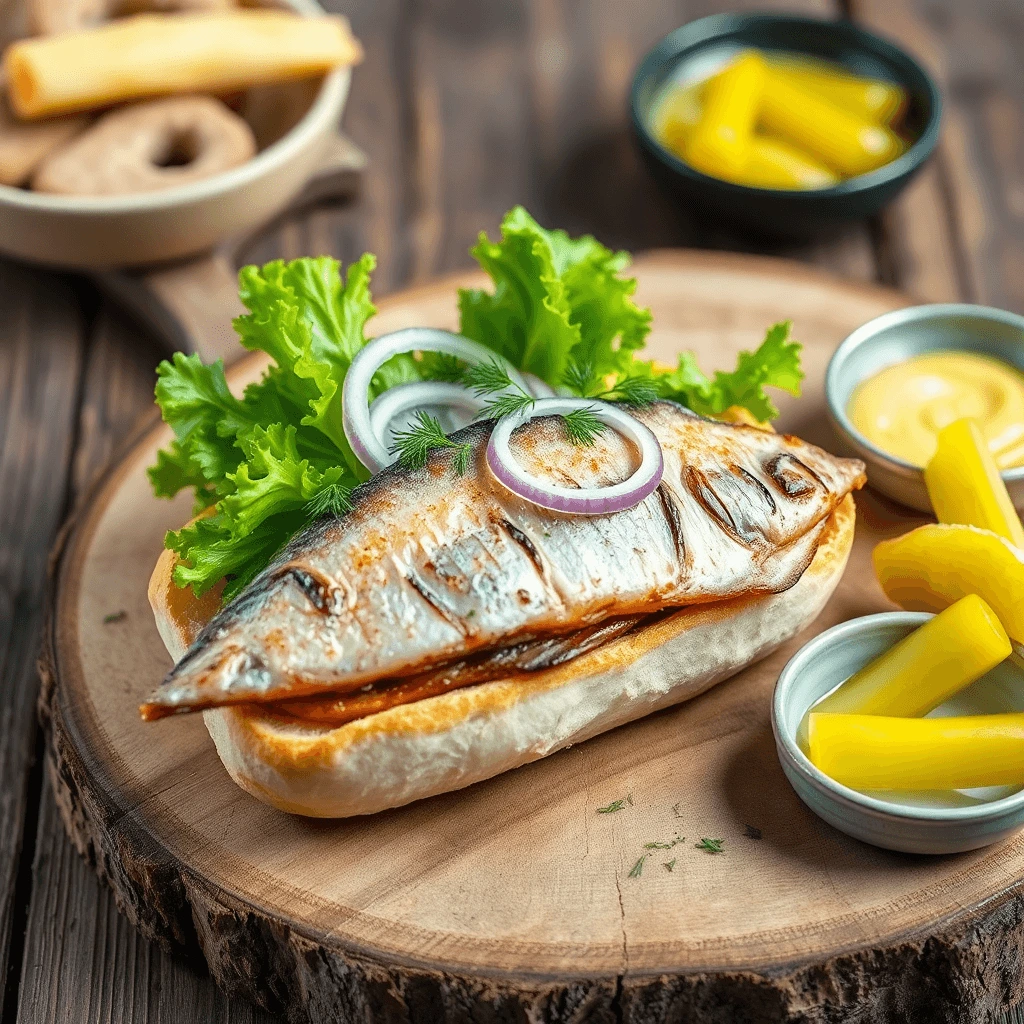 "Delicious Matjesbrötchen with Pickled Herring and Fresh Vegetables"

