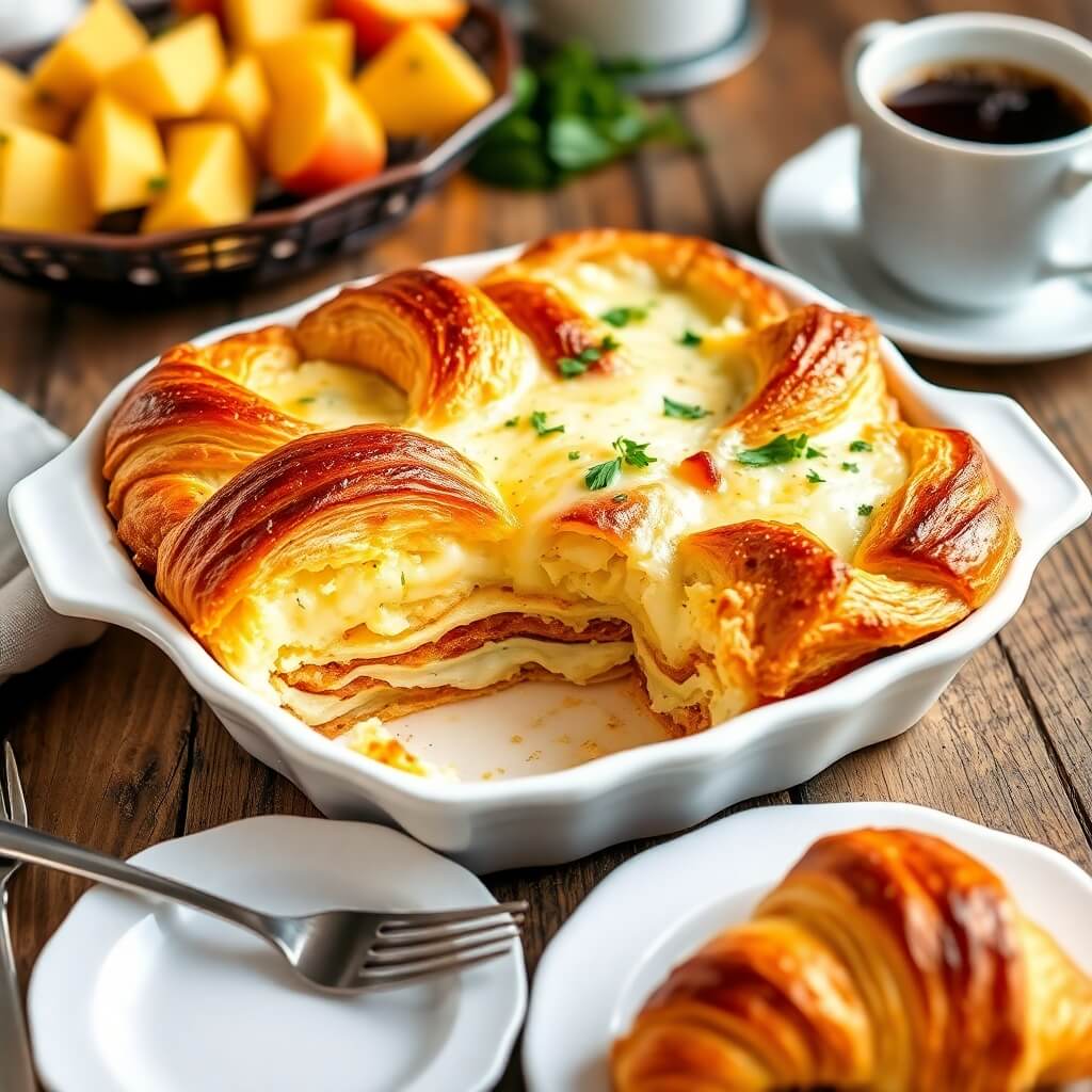 Freshly Baked Croissant Breakfast Casserole

