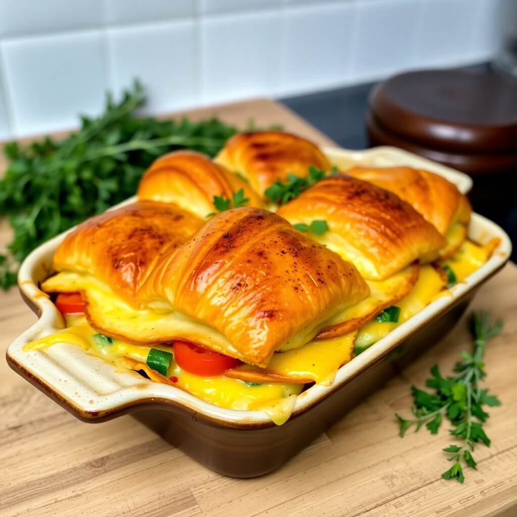 Golden Croissant Breakfast Casserole with Savory Fillings

