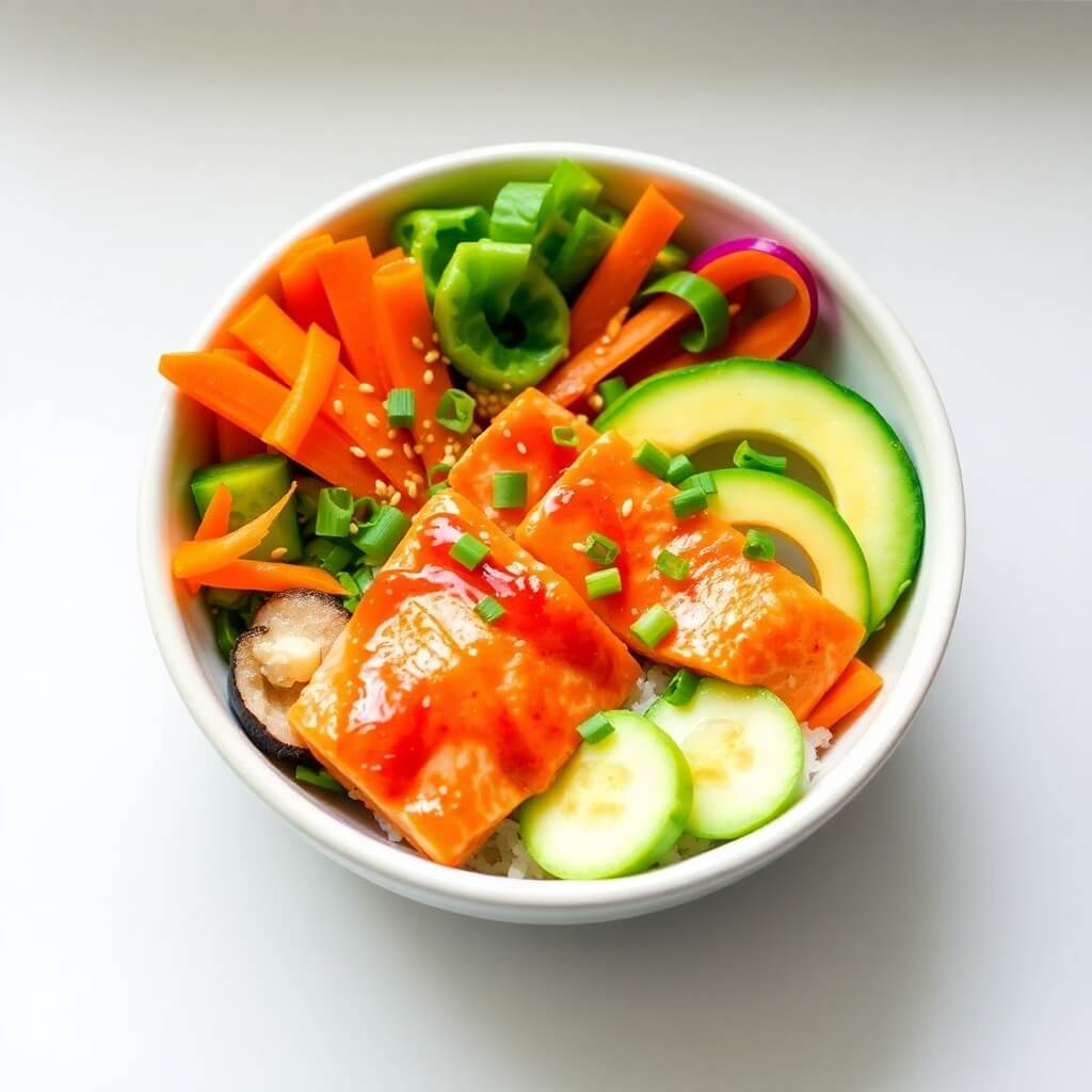 Delicious Spicy Salmon Bowl with Fresh Toppings