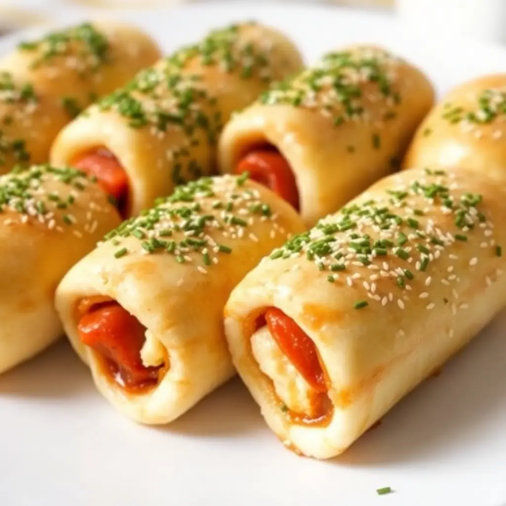 Freshly Baked Pepperoni Rolls on a Wooden Platter